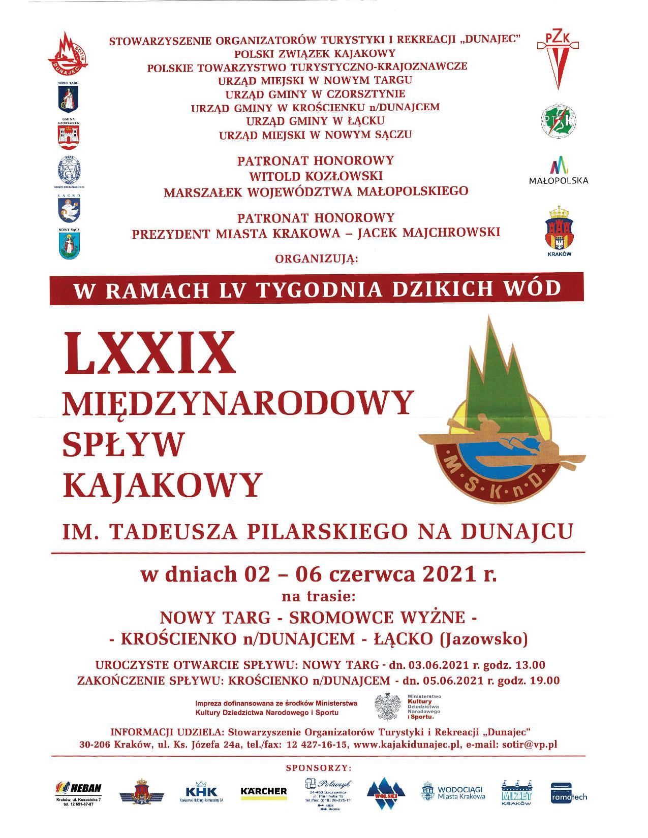 LXXIX Międzynarodowy Spływ Kajakowy im. T. Pilarskiego na Dunajcu