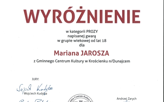 Wyróżnienie dla p. Mariana Jarosza